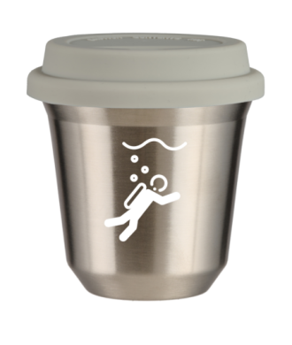 Tasse 150 ml ARGENT "Plongée (blanc)", avec couvercle blanc Tasse 150 ml ARGENT "Plongée (blanc)", avec couvercle blanc