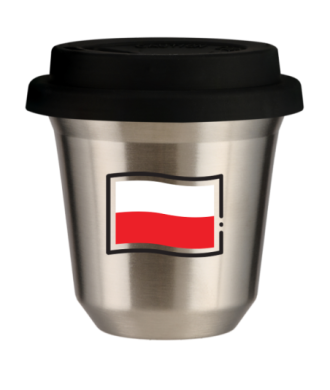 Tasse 150 ml ARGENT "Drapeau polonais (noir)", avec couvercle noir Tasse 150 ml ARGENT "Drapeau polonais (noir)", avec couvercle noir