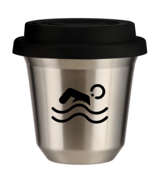 Tasse 150 ml ARGENT "Natation (noir)", avec couvercle noir Tasse 150 ml ARGENT "Natation (noir)", avec couvercle noir