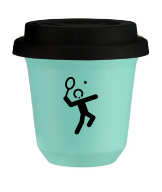 Tasse 80 ml TURQUOISE "Tennis 2 (noir)", avec couvercle noir Tasse 80 ml TURQUOISE "Tennis 2 (noir)", avec couvercle noir