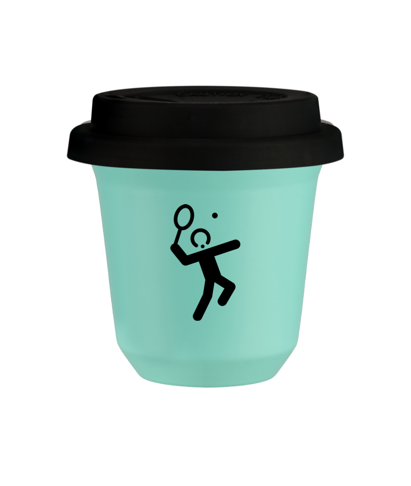 Tasse 80 ml TURQUOISE "Tennis 2 (noir)", avec couvercle noir