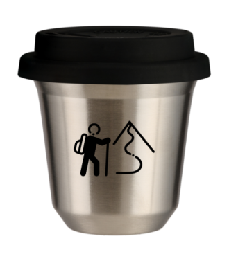Tasse 150 ml ARGENT "Escalade 2", avec couvercle noir Tasse 150 ml ARGENT "Escalade 2", avec couvercle noir