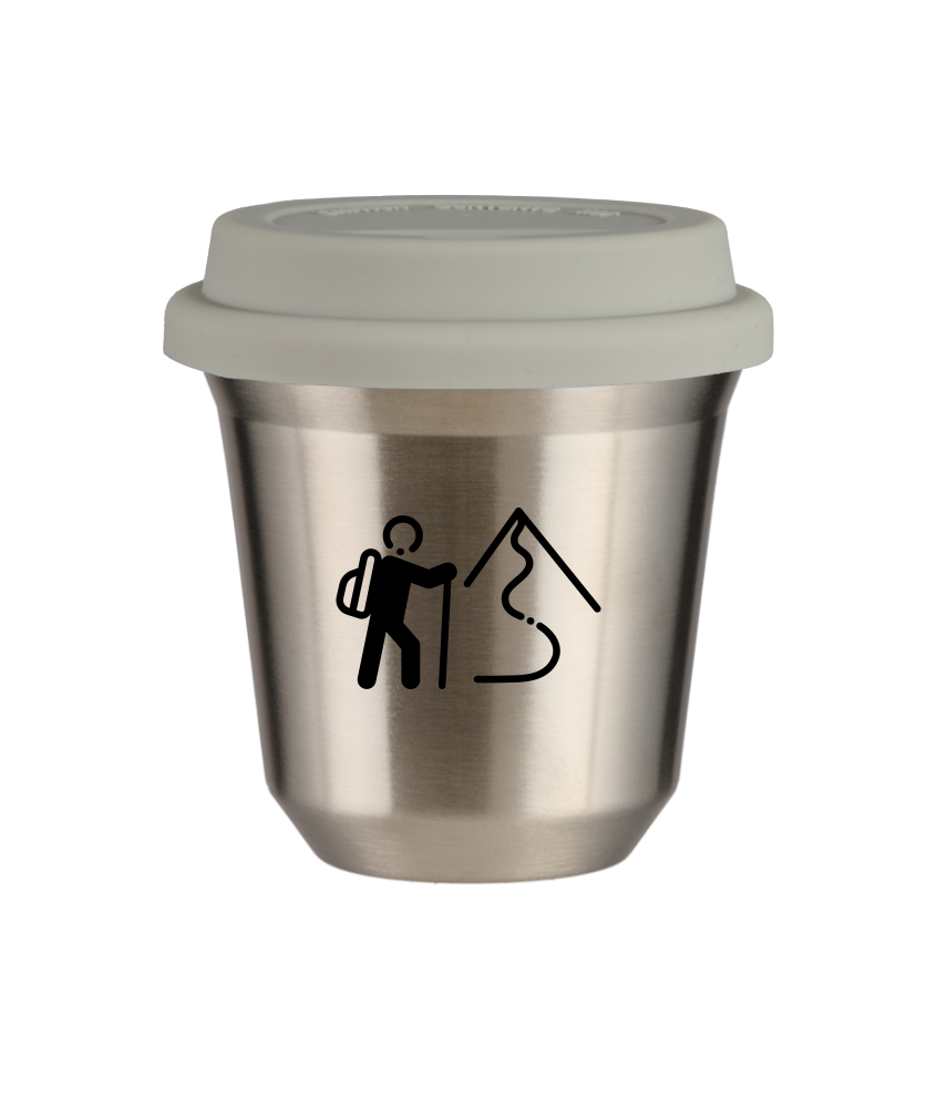 Tasse 150 ml ARGENT "Escalade 2", avec couvercle blanc Tasse 150 ml ARGENT "Escalade 2", avec couvercle blanc