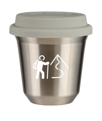 Tasse 150 ml ARGENT "Escalade 2 (blanc)", avec couvercle blanc Tasse 150 ml ARGENT "Escalade 2 (blanc)", avec couvercle blanc