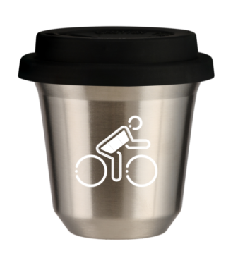 Tasse 150 ml ARGENT "Cycliste aux couleurs allemandes (blanc)", avec couvercle noir Tasse 150 ml ARGENT "Cycliste aux couleurs allemandes (blanc)", avec couvercle noir