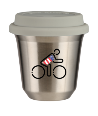 Tasse 150 ml ARGENT "Cycliste aux couleurs britanniques (noir)", avec couvercle blanc Tasse 150 ml ARGENT "Cycliste aux couleurs britanniques (noir)", avec couvercle blanc
