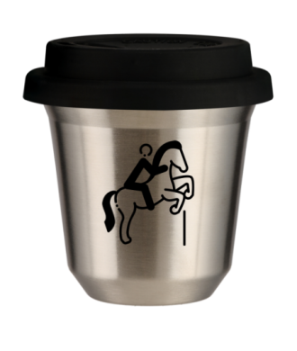 Tasse 150 ml ARGENT "Équitation 1", avec couvercle noir Tasse 150 ml ARGENT "Équitation 1", avec couvercle noir