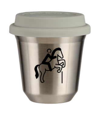 Tasse 150 ml ARGENT "Équitation 1 (noir)", avec couvercle blanc Tasse 150 ml ARGENT "Équitation 1 (noir)", avec couvercle blanc