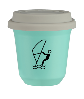 Tasse 80 ml TURQUOISE "Sports nautiques", avec couvercle blanc Tasse 80 ml TURQUOISE "Sports nautiques", avec couvercle blanc