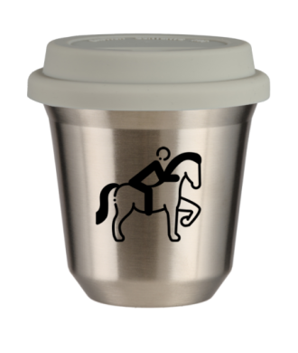 Tasse 150 ml ARGENT "Équitation 2 (noir)", avec couvercle blanc Tasse 150 ml ARGENT "Équitation 2 (noir)", avec couvercle blanc