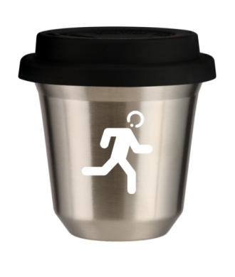 Tasse 150 ml ARGENT "Coureur (blanc)", avec couvercle noir Tasse 150 ml ARGENT "Coureur (blanc)", avec couvercle noir