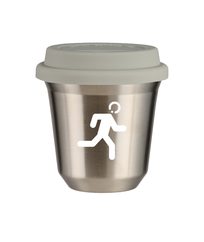 Tasse 150 ml ARGENT "Coureur (blanc)", avec couvercle blanc Tasse 150 ml ARGENT "Coureur (blanc)", avec couvercle blanc