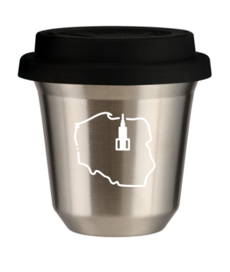Tasse 150 ml ARGENT "Pologne (blanc)", avec couvercle noir Tasse 150 ml ARGENT "Pologne (blanc)", avec couvercle noir