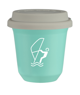 Tasse 80 ml TURQUOISE "Sports nautiques (blanc)", avec couvercle blanc Tasse 80 ml TURQUOISE "Sports nautiques (blanc)", avec couvercle blanc