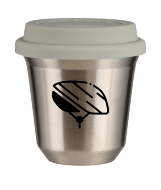 Tasse 150 ml ARGENT "Casque", avec couvercle blanc Tasse 150 ml ARGENT "Casque", avec couvercle blanc
