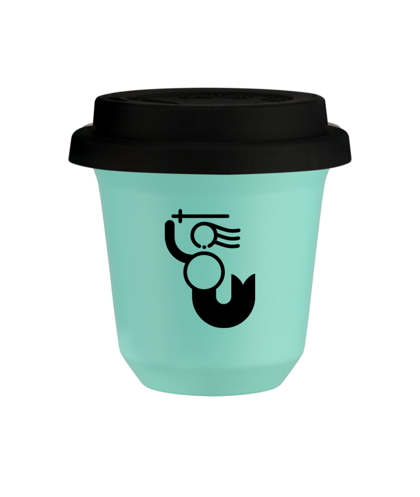 Tasse 80 ml TURQUOISE "WARSZAWSKA SYRENKA", avec couvercle noir