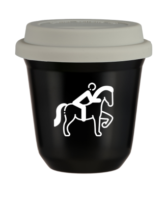 Tasse 80 ml NOIR "Équitation 2 (blanc)", avec couvercle blanc Tasse 80 ml NOIR "Équitation 2 (blanc)", avec couvercle blanc