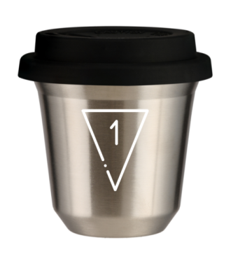 Tasse 150 ml ARGENT "1 (blanc)", avec couvercle noir Tasse 150 ml ARGENT "1 (blanc)", avec couvercle noir