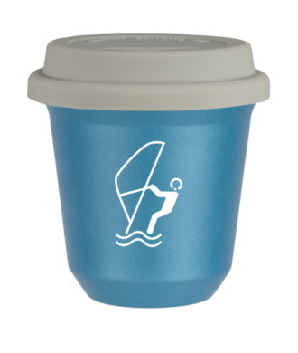 Tasse 150 ml BLEU CLAIR MÉTALLIQUE "Sports nautiques (blanc)", avec couvercle blanc Tasse 150 ml BLEU CLAIR MÉTALLIQUE "Sports nautiques (blanc)", avec couvercle blanc