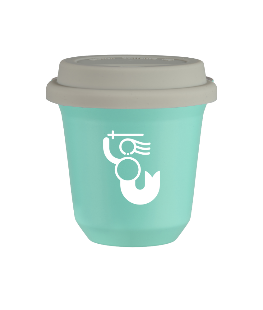 Tasse 80 ml TURQUOISE "WARSZAWSKA SYRENKA (blanc)", avec couvercle blanc