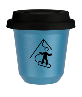Tasse 150 ml BLEU CLAIR MÉTALLIQUE "Snowboard (noir)", avec couvercle noir Tasse 150 ml BLEU CLAIR MÉTALLIQUE "Snowboard (noir)", avec couvercle noir