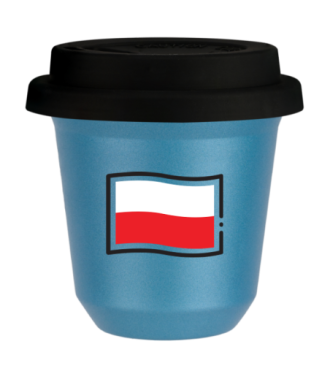 Tasse 150 ml BLEU CLAIR MÉTALLIQUE "Drapeau polonais", avec couvercle noir Tasse 150 ml BLEU CLAIR MÉTALLIQUE "Drapeau polonais", avec couvercle noir