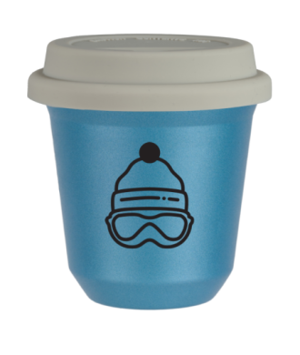 Tasse 150 ml BLEU CLAIR MÉTALLIQUE "Casquette", avec couvercle blanc Tasse 150 ml BLEU CLAIR MÉTALLIQUE "Casquette", avec couvercle blanc