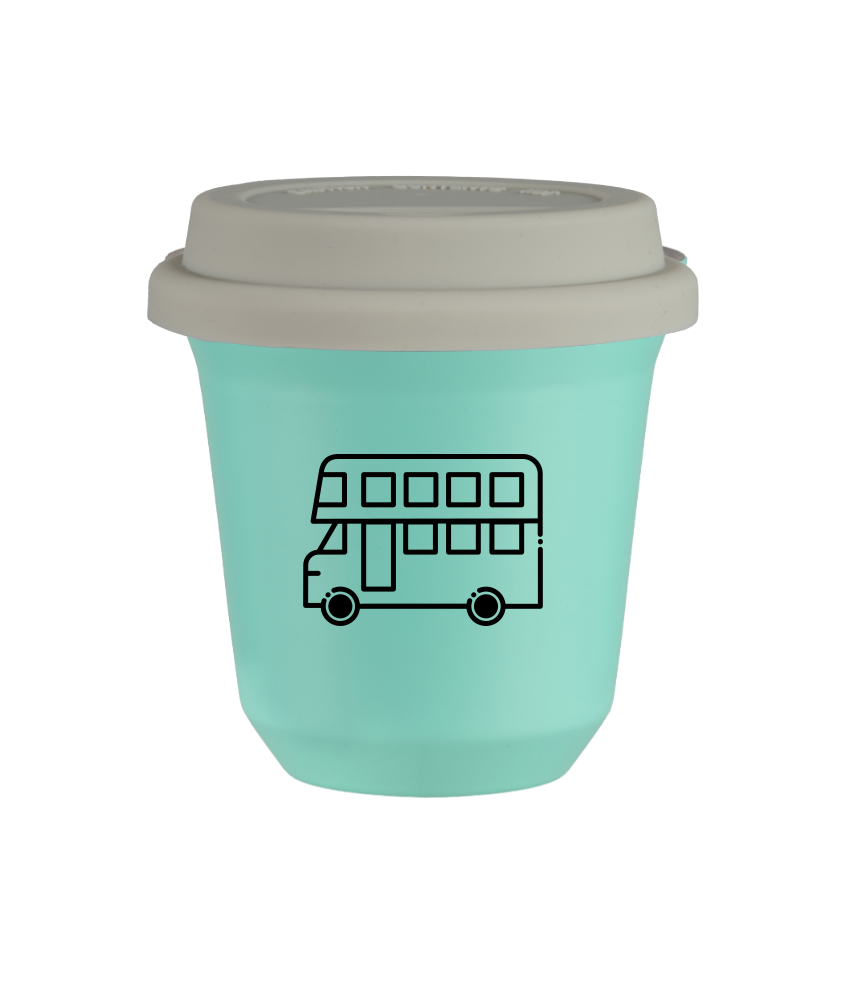 Tasse 80 ml TURQUOISE "Bus (noir)", avec couvercle blanc Tasse 80 ml TURQUOISE "Bus (noir)", avec couvercle blanc