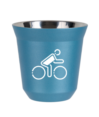 Tasse 150 ml BLEU CLAIR MÉTALLIQUE "Cycliste aux couleurs allemandes (blanc)" Tasse 150 ml BLEU CLAIR MÉTALLIQUE "Cycliste aux couleurs allemandes (blanc)"