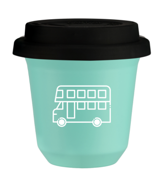 Tasse 80 ml TURQUOISE "Bus (blanc)", avec couvercle noir Tasse 80 ml TURQUOISE "Bus (blanc)", avec couvercle noir