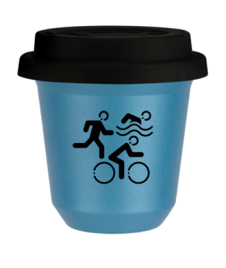 Tasse 150 ml BLEU CLAIR MÉTALLIQUE "Sports", avec couvercle noir Tasse 150 ml BLEU CLAIR MÉTALLIQUE "Sports", avec couvercle noir