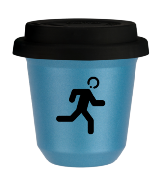 Tasse 150 ml BLEU CLAIR MÉTALLIQUE "Coureur", avec couvercle noir Tasse 150 ml BLEU CLAIR MÉTALLIQUE "Coureur", avec couvercle noir