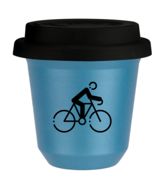 Tasse 150 ml BLEU CLAIR MÉTALLIQUE "Cyclisme 3", avec couvercle noir Tasse 150 ml BLEU CLAIR MÉTALLIQUE "Cyclisme 3", avec couvercle noir