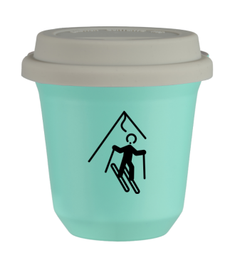 Tasse 80 ml TURQUOISE "Ski (noir)", avec couvercle blanc Tasse 80 ml TURQUOISE "Ski (noir)", avec couvercle blanc