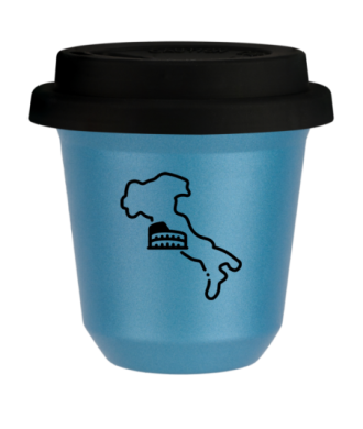 Tasse 150 ml BLEU CLAIR MÉTALLIQUE "Italie (noir)", avec couvercle noir Tasse 150 ml BLEU CLAIR MÉTALLIQUE "Italie (noir)", avec couvercle noir