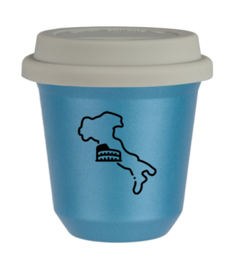 Tasse 150 ml BLEU CLAIR MÉTALLIQUE "Italie (noir)", avec couvercle blanc Tasse 150 ml BLEU CLAIR MÉTALLIQUE "Italie (noir)", avec couvercle blanc