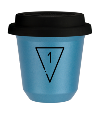 Tasse 150 ml BLEU CLAIR MÉTALLIQUE "1 (noir)", avec couvercle noir Tasse 150 ml BLEU CLAIR MÉTALLIQUE "1 (noir)", avec couvercle noir