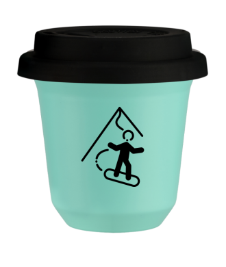 Tasse 80 ml TURQUOISE "Snowboard", avec couvercle noir Tasse 80 ml TURQUOISE "Snowboard", avec couvercle noir