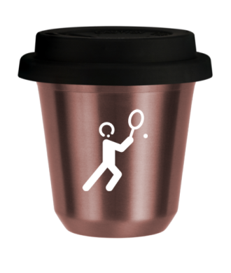 Tasse 150 ml OR ROSE "Tennis 1 (blanc)", avec couvercle noir Tasse 150 ml OR ROSE "Tennis 1 (blanc)", avec couvercle noir