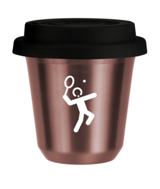 Tasse 150 ml OR ROSE "Tennis 2 (blanc)", avec couvercle noir Tasse 150 ml OR ROSE "Tennis 2 (blanc)", avec couvercle noir
