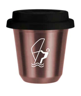 Tasse 150 ml OR ROSE "Sports nautiques (blanc)", avec couvercle noir Tasse 150 ml OR ROSE "Sports nautiques (blanc)", avec couvercle noir