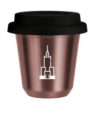 Tasse 150 ml OR ROSE "Pałac kultury i nauki (blanc)", avec couvercle noir Tasse 150 ml OR ROSE "Pałac kultury i nauki (blanc)", avec couvercle noir