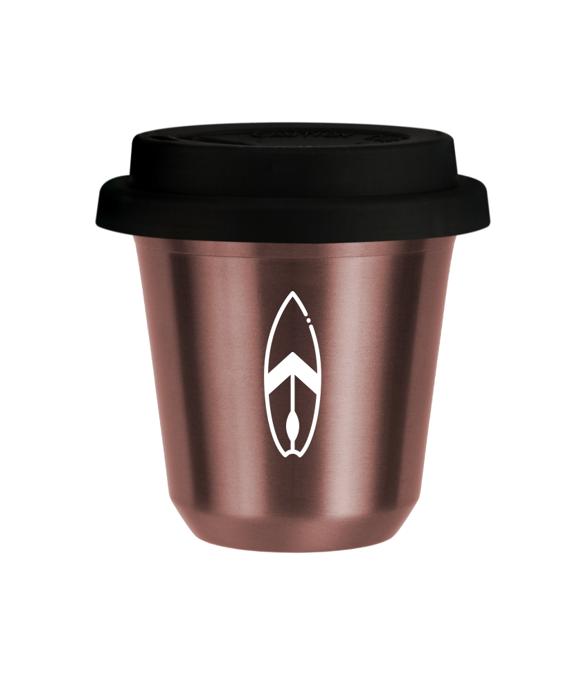 Tasse 150 ml OR ROSE "Planche (blanc)", avec couvercle noir Tasse 150 ml OR ROSE "Planche (blanc)", avec couvercle noir