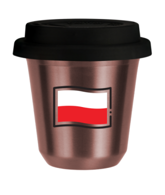 Tasse 150 ml OR ROSE "Drapeau polonais (noir)", avec couvercle noir Tasse 150 ml OR ROSE "Drapeau polonais (noir)", avec couvercle noir