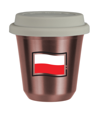 Tasse 150 ml OR ROSE "Drapeau polonais (noir)", avec couvercle blanc Tasse 150 ml OR ROSE "Drapeau polonais (noir)", avec couvercle blanc