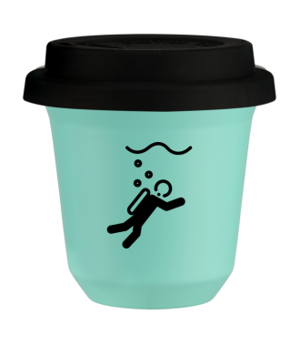 Tasse 80 ml TURQUOISE "Plongée", avec couvercle noir Tasse 80 ml TURQUOISE "Plongée", avec couvercle noir
