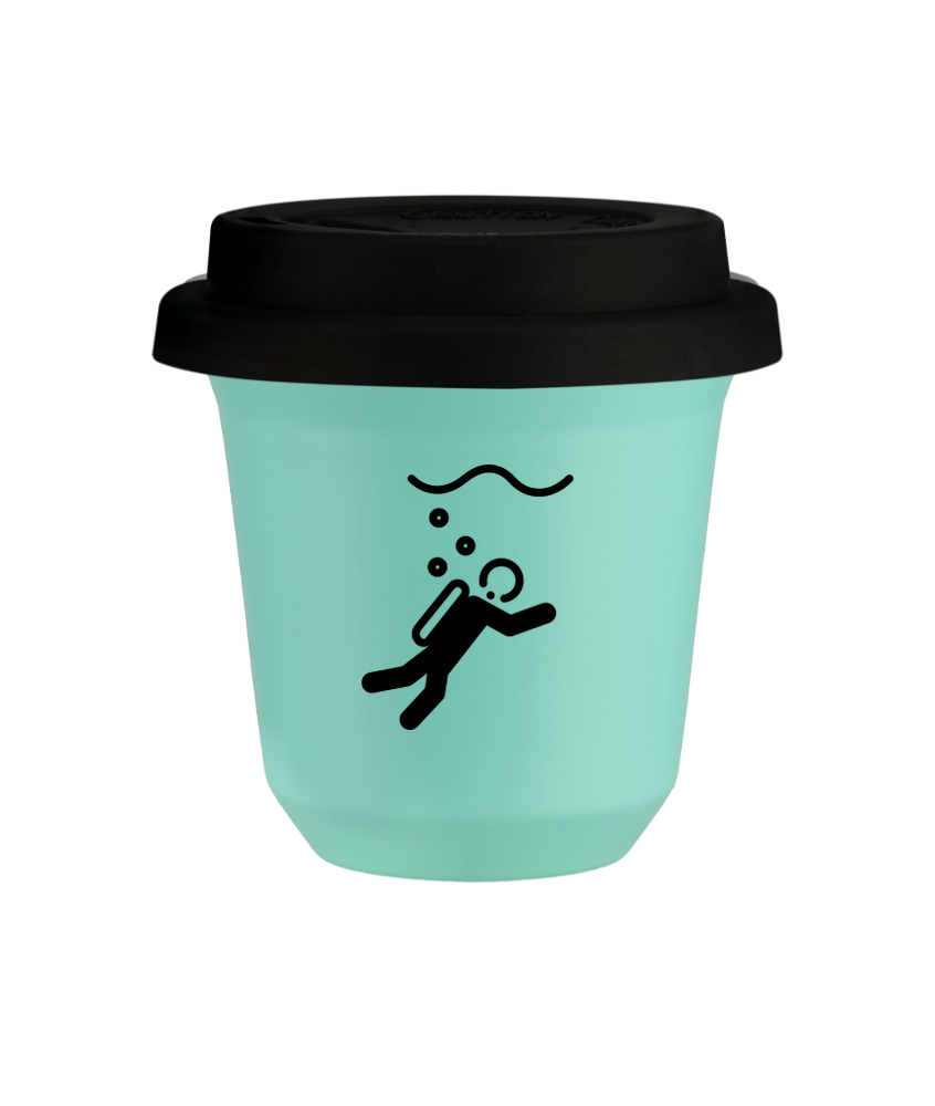 Tasse 80 ml TURQUOISE "Plongée", avec couvercle noir