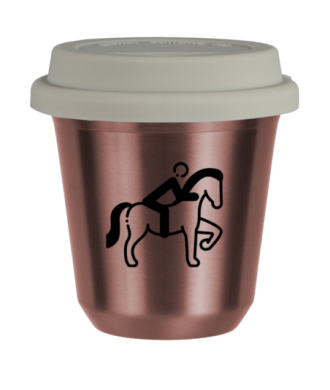 Tasse 150 ml OR ROSE "Équitation 2 (noir)", avec couvercle blanc Tasse 150 ml OR ROSE "Équitation 2 (noir)", avec couvercle blanc