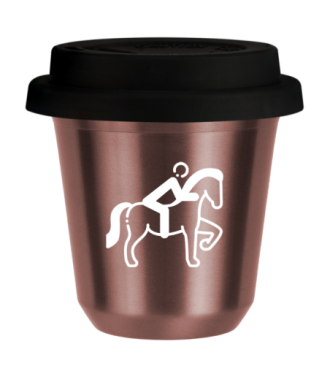 Tasse 150 ml OR ROSE "Équitation 2 (blanc)", avec couvercle noir Tasse 150 ml OR ROSE "Équitation 2 (blanc)", avec couvercle noir