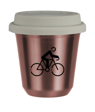 Tasse 150 ml OR ROSE "Cyclisme 3 (noir)", avec couvercle blanc Tasse 150 ml OR ROSE "Cyclisme 3 (noir)", avec couvercle blanc